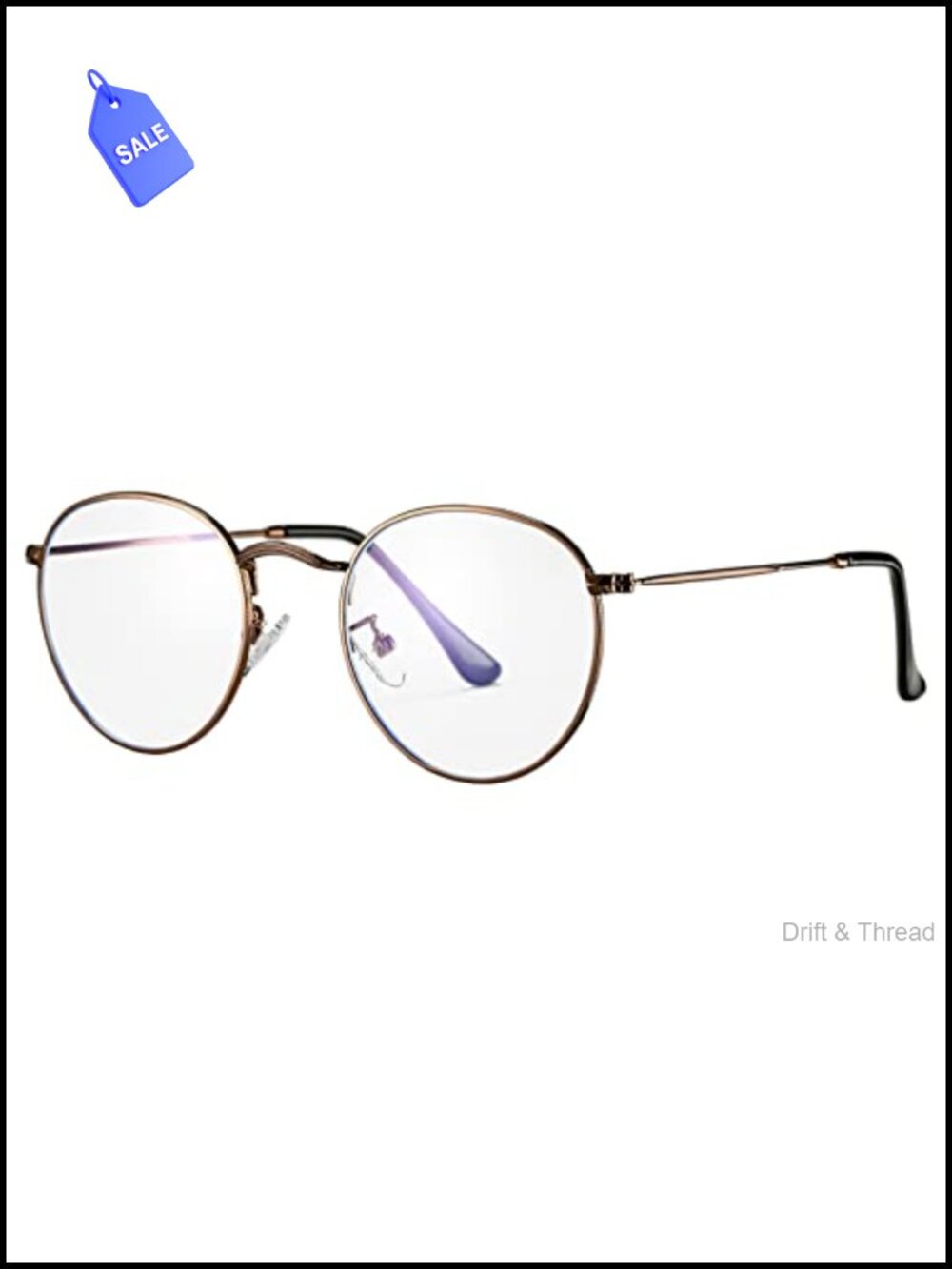 Round Blue Light Blocking Glasses Metal Frame Clear Lens Eyewear